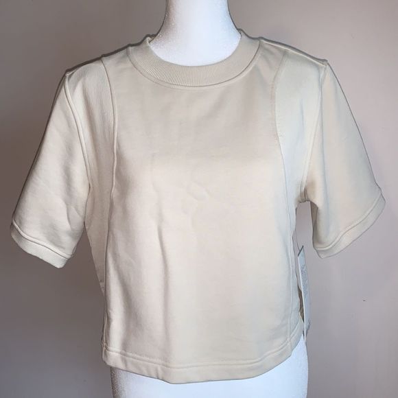 Lululemon Crop Top Shirt Size 6 New Cotton French Terry Swift Tee Neutral - Picture 4 of 7